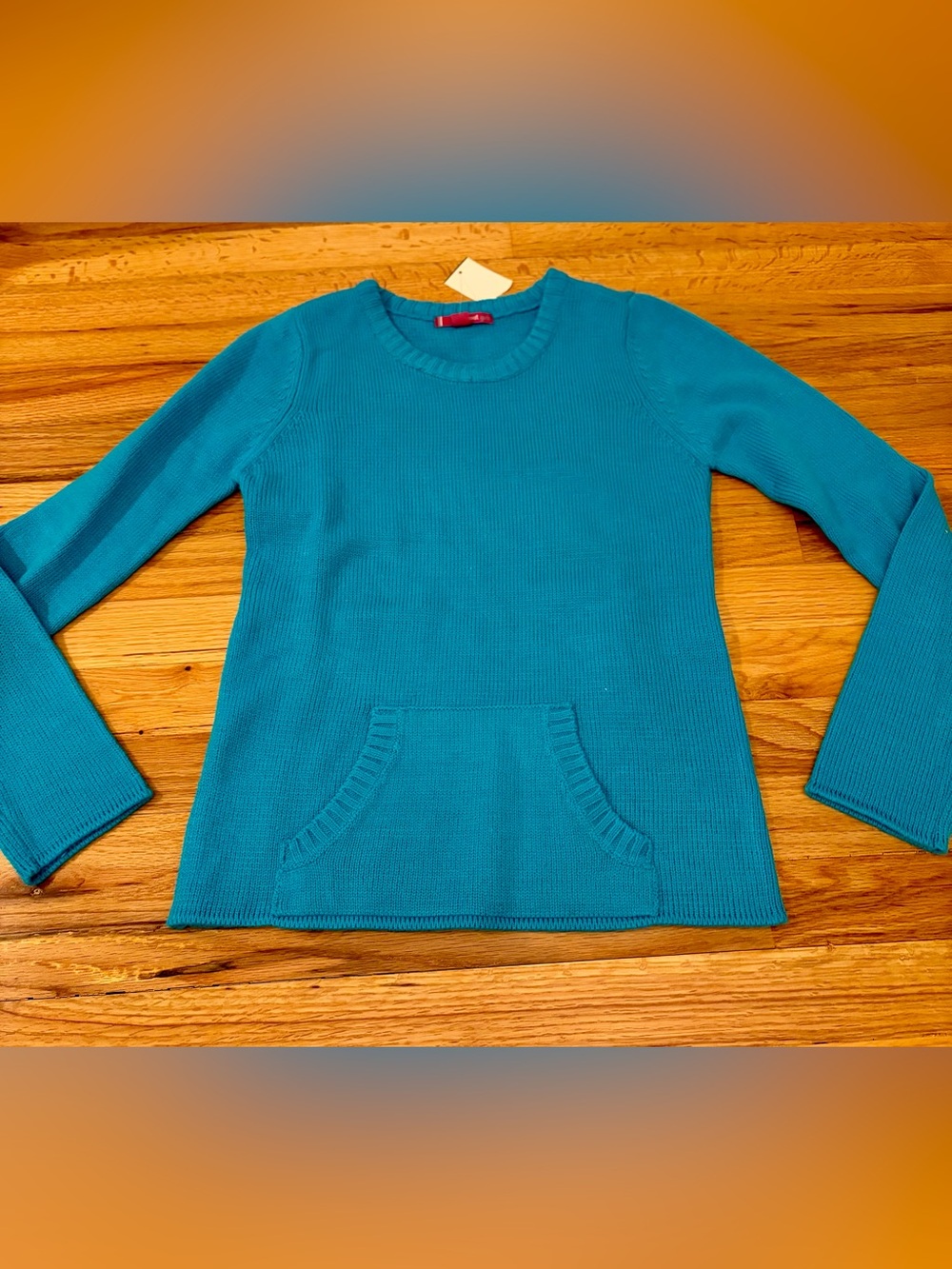 NWT Y2K Turquoise Knit Sweater Kangaroo Pocket XL